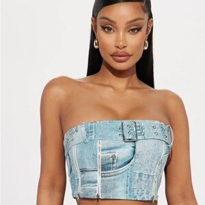 Denim Strapless Bustier Top